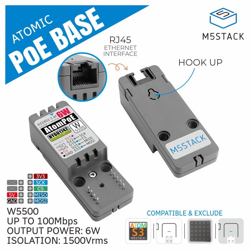 M5Stack Official ATOMIC PoE Ba - огляд і ціна Ethernet W5500